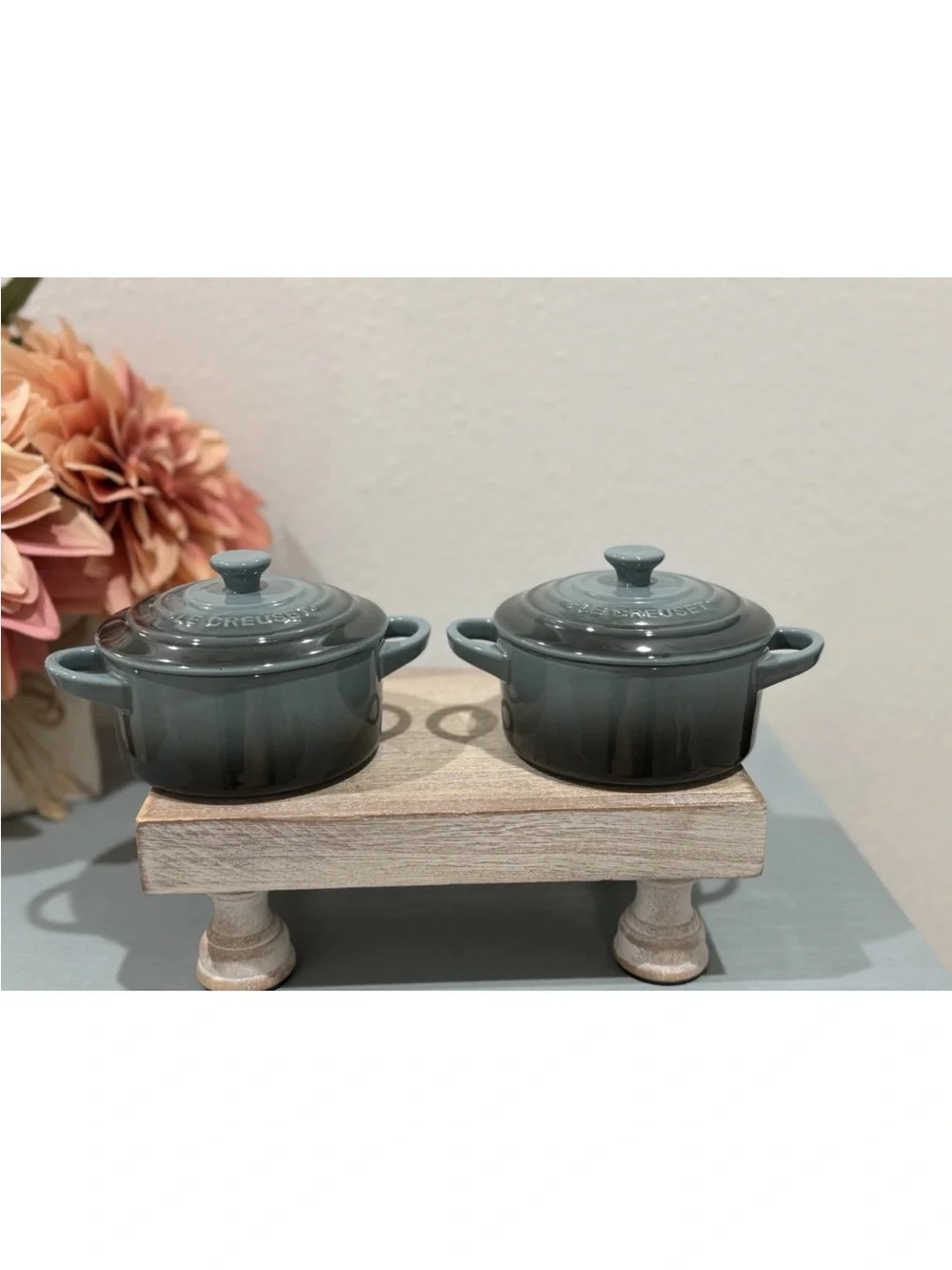 Rare! Le Creuset Mini Cocotte w/ Lid - 8 Oz - Ocean - NIB Set Of 2
